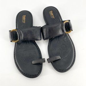 Born Captiva Black Leather Toe Loop Ring Slide Sandals